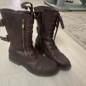 Dream Pairs Dark Brown Lace-Up Combat Boots with Side Zipper